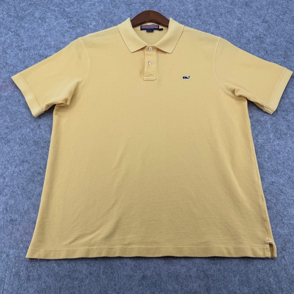 Vineyard Vines Mens Large Yellow Pique Cotton Short Sleeve Whale Logo Polo Shirt